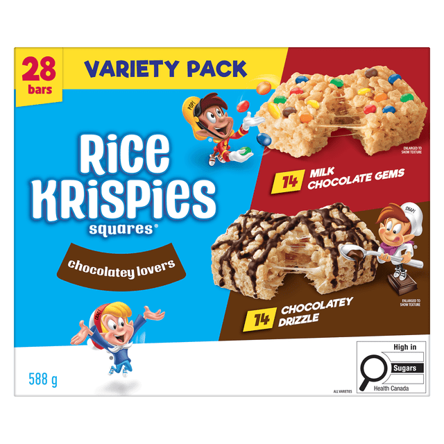 Kellogg's Rice Krispies Variety (Milk Chocolate Gems & Chocolatey Drizzle) Bars, 588 g, 28 Count