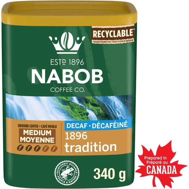 Nabob Medium Roast Swiss Water Decaf 1896 Tradition Ground Coffee 340g Canister, 340 g
