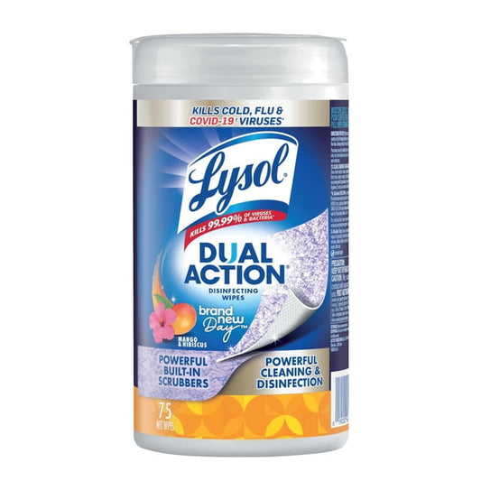 Lysol Dual Action Brand New Day Mango & Hibiscus Disinfecting Wipes, 400 g, 75 Count