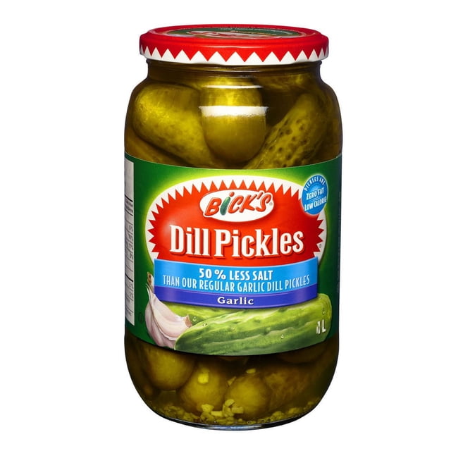 Bick's 50% Less Salt Garlic Whole Dill Pickles, 1000 g