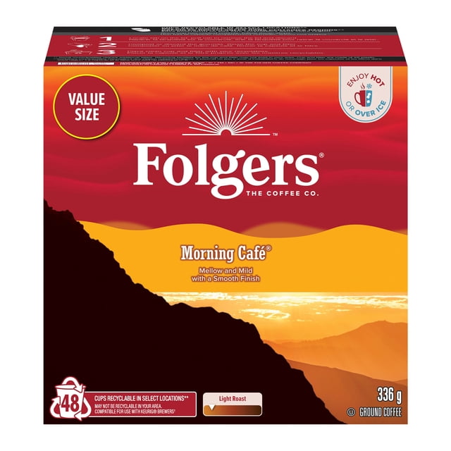 Folgers Morning Cafe Medium Roast K-Cup Coffee Pods 48 Count, 336 g, 48 Count