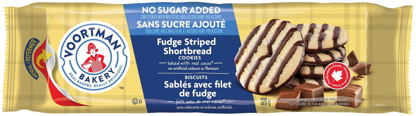 Voortman No Sugar Added Fudge Striped Shortbread Cookies 320g