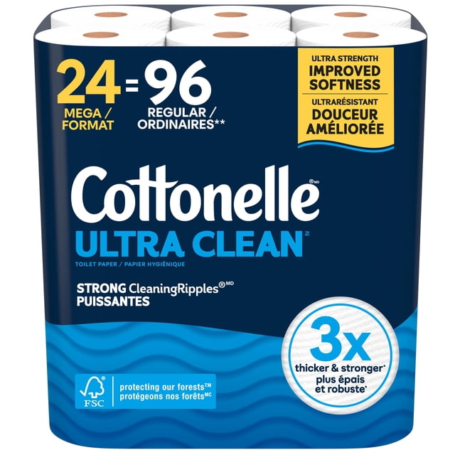 Cottonelle Ultra Clean 24 Mega Rolls Toilet Paper, 9600 g, 24 Count