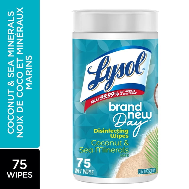 Lysol Brand New Day Coconut and Sea Minerals Disinfecting Wipes, 400 g, 75 Count