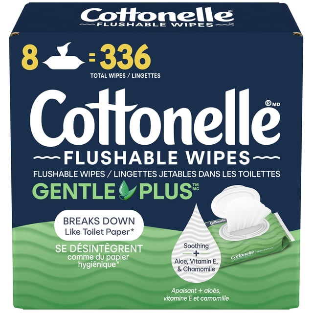 Cottonelle Gentle Plus Flushable Value Pack Wet Wipes, 1400 g, 8 Count