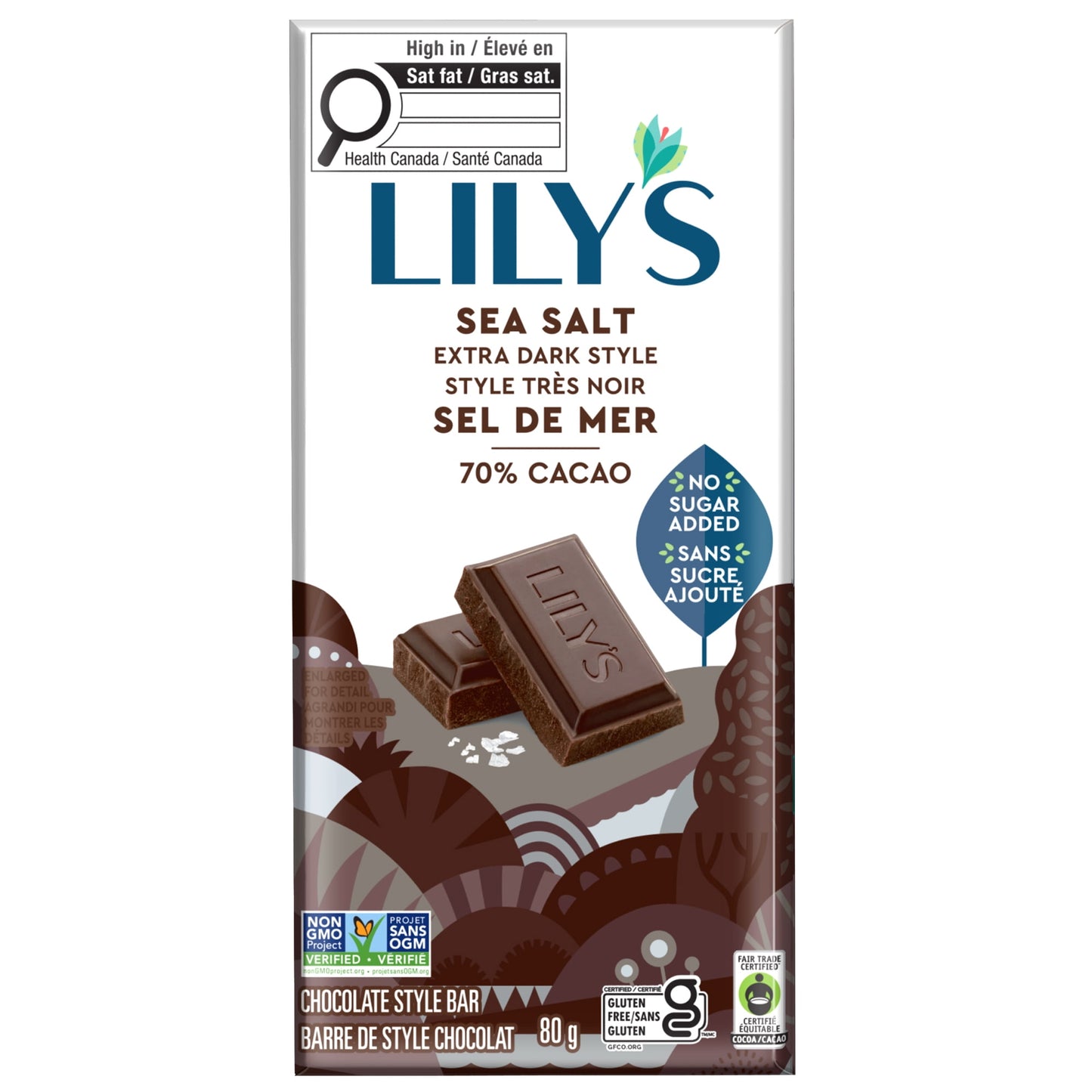 Lily S Sea Salt Extra Dark Chocolate Style Bar Gluten Free No Added Sugar 80g