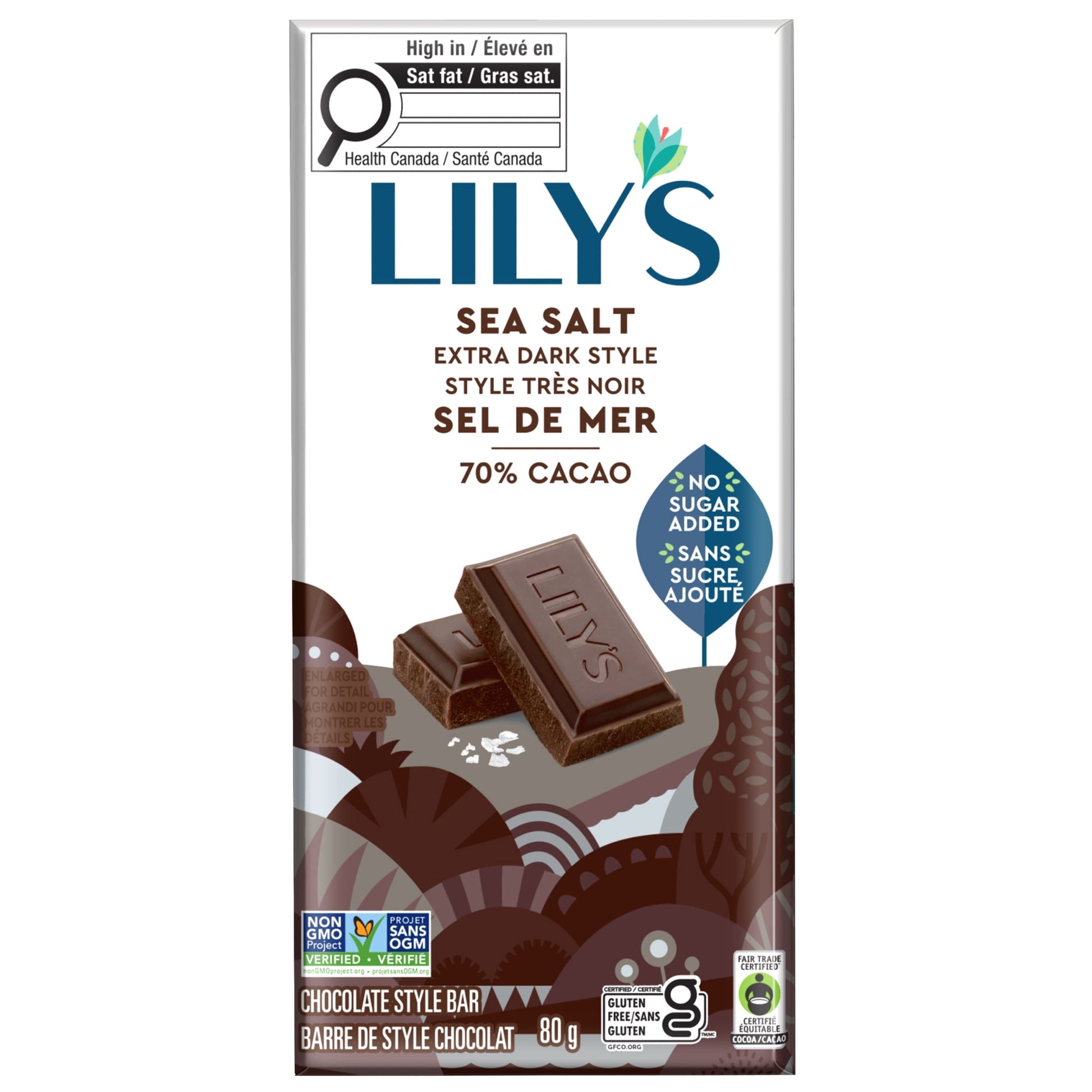 Lily S Sea Salt Extra Dark Chocolate Style Bar Gluten Free No Added Sugar 80g