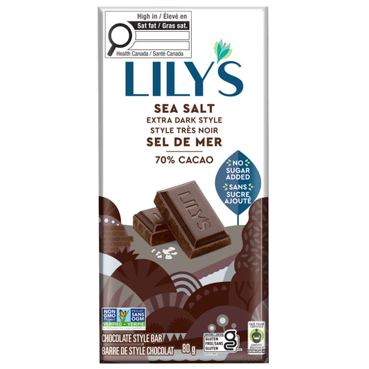 Lily S Sea Salt Extra Dark Chocolate Style Bar Gluten Free No Added Sugar 80g