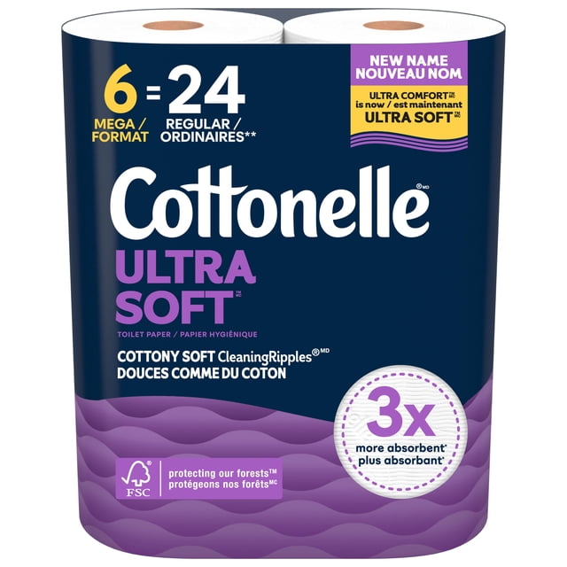 Cottonelle Ultra Soft 6 Mega Rolls Toilet Paper, 2400 g, 6 Count