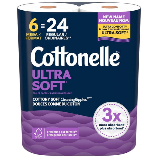 Cottonelle Ultra Soft 6 Mega Rolls Toilet Paper, 2400 g, 6 Count