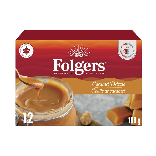 Folgers Caramel Drizzle K-Cup Coffee Pods, 108 g, 12 Count