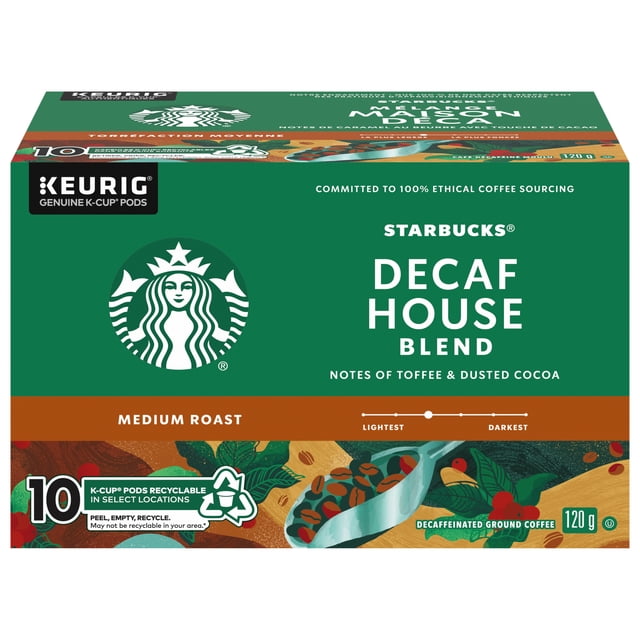 Starbucks Decaf House Blend K-Cup Coffee Pods Box, 101 g, 10 Count