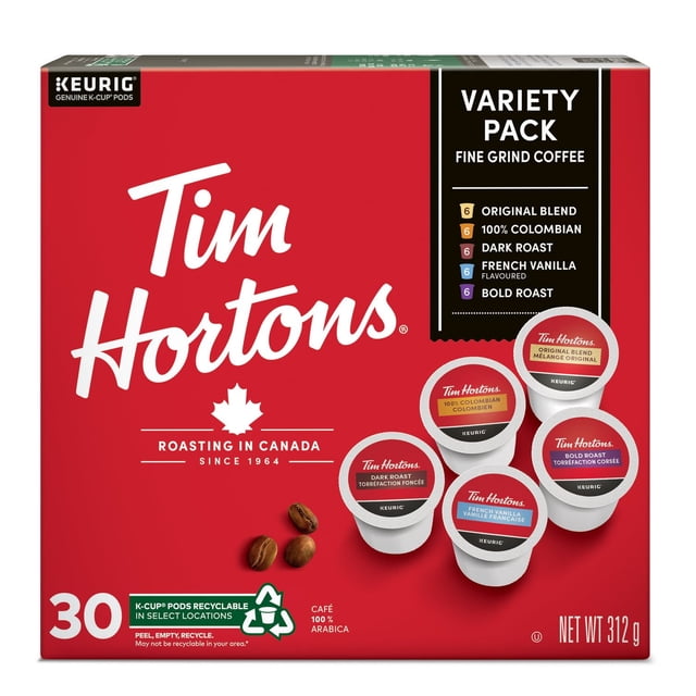 Tim Hortons Variety Pack K-Cup Coffee Pods, 312 g, 30 Count