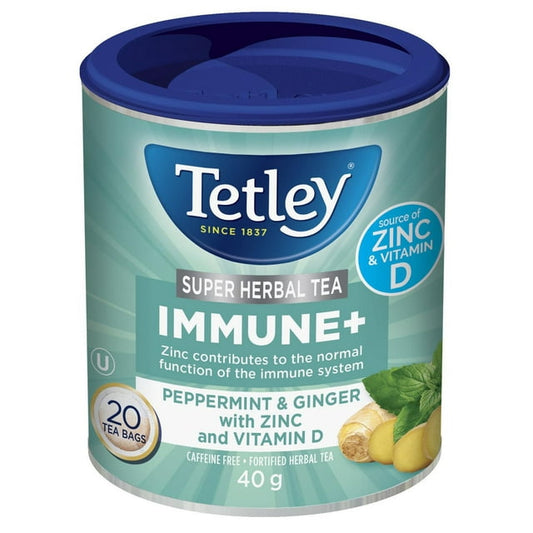 Tetley Super Herbal Tea Immune+ Peppermint & Ginger 20 Tea Bags 40g