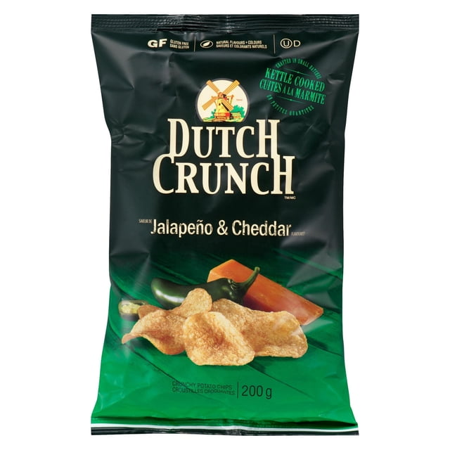 Old Dutch Dutch Crunch Jalapeno & Cheddar Kettle Cooked Potato Chips, 200 g