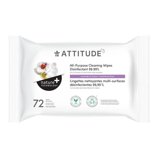 Attitude All-Purpose Disinfectant 99.9% Wipes, 350 g, 72 Count
