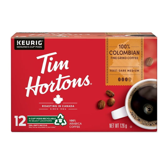 Tim Hortons 100% Colombian Dark Medium Roast K-Cup Coffee Pods, 126 g, 12 Count