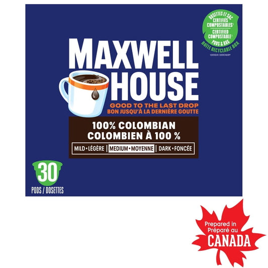 Maxwell House Colombian Compostable K-Cup Coffee Pods 30 Pods, 292 g, 30 Count