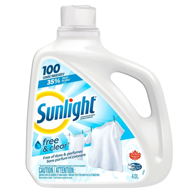 Sunlight Free and Clear Hypoallergenic Concentrated Liquid Laundry Detergent, 4000 g