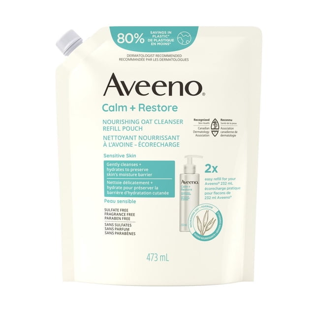 Aveeno Calm + Restore Cleanser Refill Pouch Face Wash, 473 g