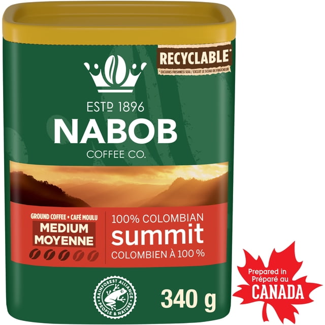 Nabob Medium Roast 100% Colombian Summit Ground Coffee 340g Canister, 340 g