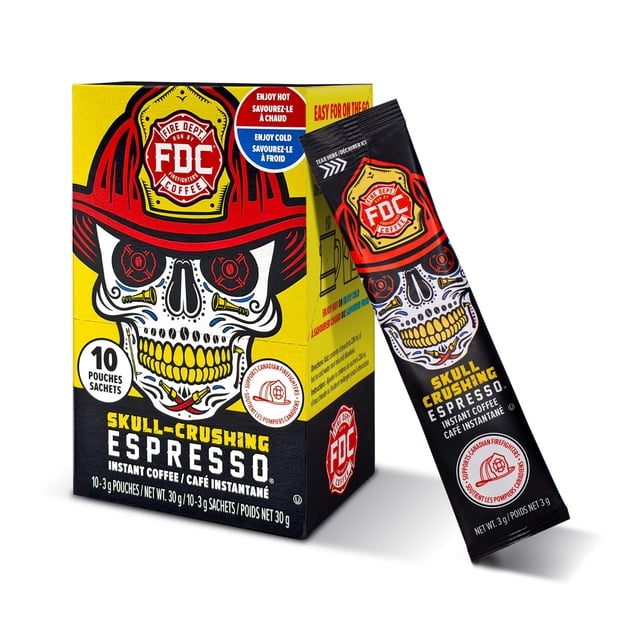 Fire Department Coffee Skull-Crushing Espresso Instant Coffee Packets, 25 g, 10 Count