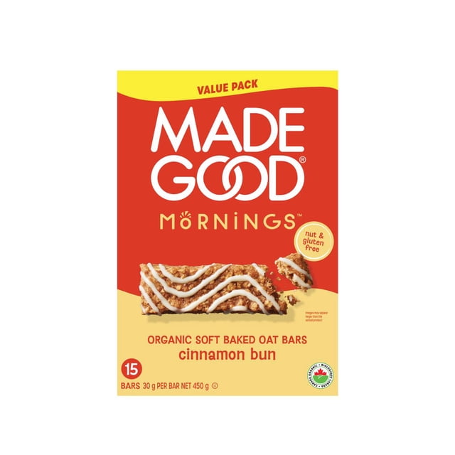 MadeGood Mornings Cinnamon Bun Soft Baked Oat Bars, 450 g, 15 Count