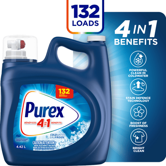 Purex Coldwater 4 in 1 Value Size Concentrated Liquid Laundry Detergent, 4420 g