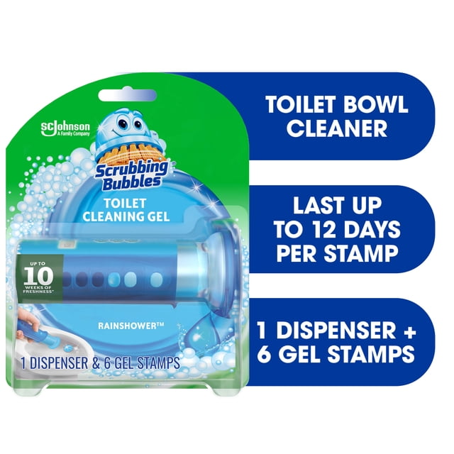 Scrubbing Bubbles Fresh Gel Stamp Rainshower Toilet Bowl Cleaner, 40 g, 6 Count