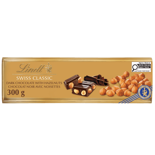 Lindt Swiss Classic Dark Chocolate And Hazelnut Bar 300g