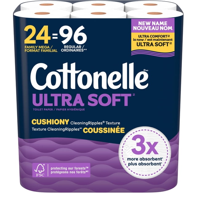Cottonelle Ultra Soft 24 Mega Rolls Toilet Paper, 9600 g, 24 Count