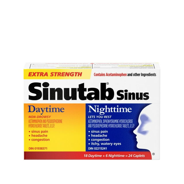 Sinutab Extra Strength Sinus Day & Night 24ct Caplets, 37 g, 24 Count