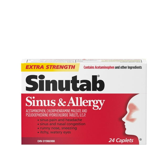 Sinutab Extra Strength Sinus & Allergy 24ct Caplets, 37 g, 24 Count