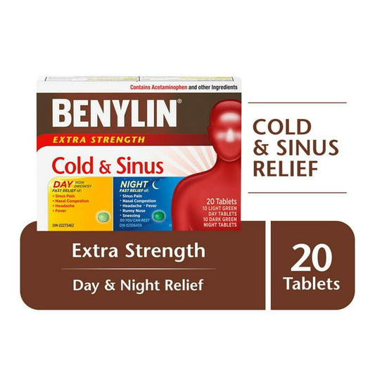 Benylin Extra Strength Cold & Sinus Day/Night 24ct Caplets, 37 g, 24 Count