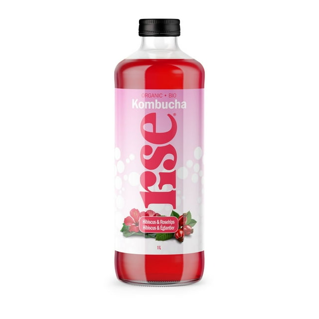 RISE Hibiscus & Rose Hips Kombucha, 1 L