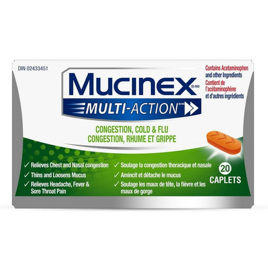 Mucinex Multi-Action Cold & Sinus Caplets, 35 g, 20 Count