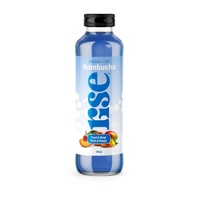 RISE Peach & Mango Organic Kombucha, 414 mL