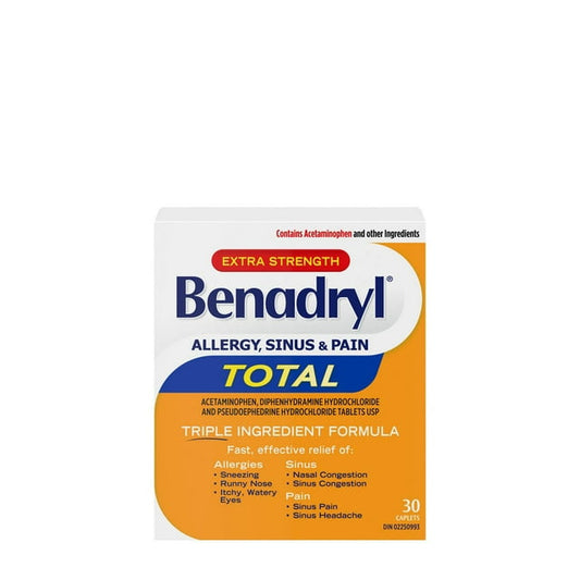 Benadryl Allergy Sinus & Pain Total 30ct Caplets, 40 g, 30 Count