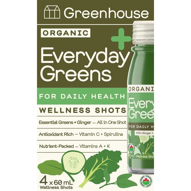 Greenhouse Juice Co. Everyday Greens Wellness Shot, 4 x 60 mL