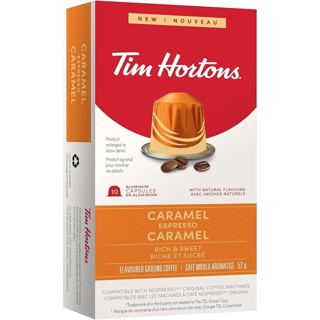 Tim Hortons Caramel Nespresso Compatible Capsules 10ct, 51 g, 10 Count