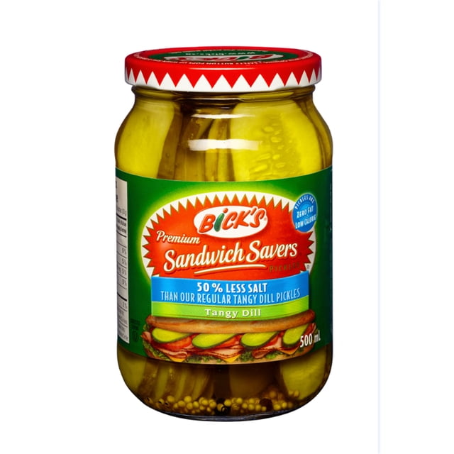 Bick's 50% Less Salt Sandwich Savers Pickles, 500 g