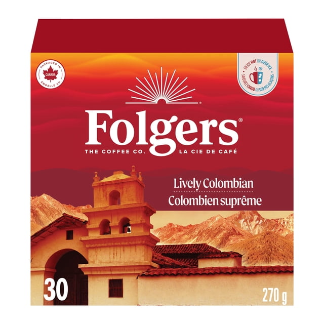 Folgers Lively Colombian Medium Roast K-Cup Coffee Pods, 270 g, 30 Count