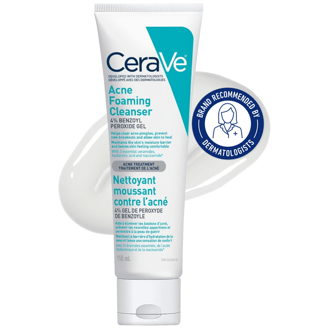 CeraVe Acne Foaming 4% Benzoyl Peroxide Cleanser, 150 g