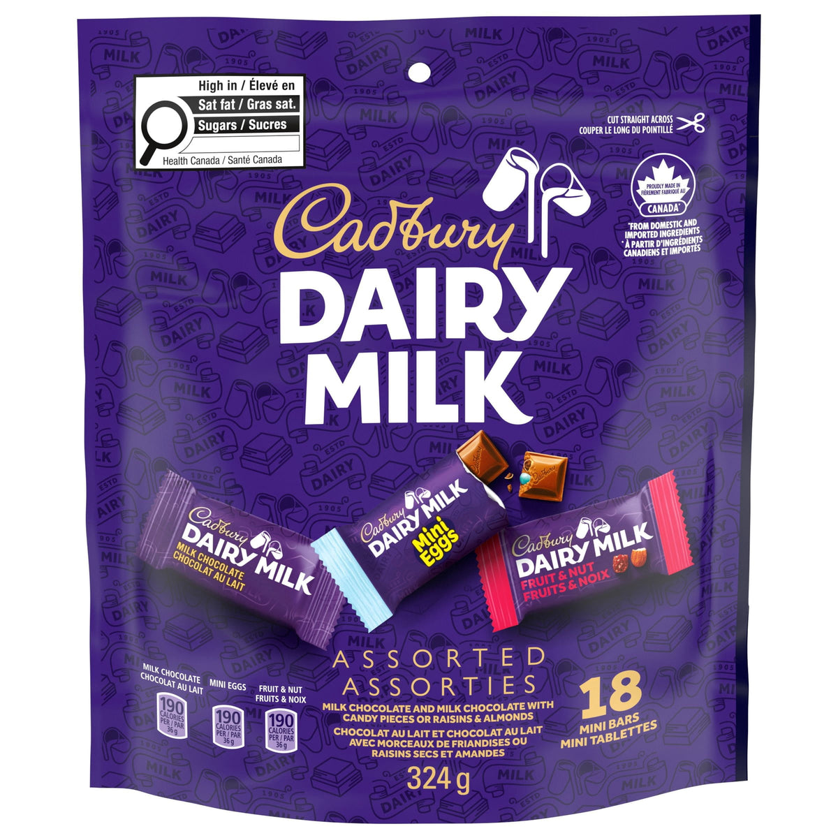 Cadbury Dairy Milk Milk Chocolate Bars Fruit Nut Chocolate Bars Mini Eggs Chocolate Bars Assorted 18 X 18g Mini Chocolate Bars 324g
