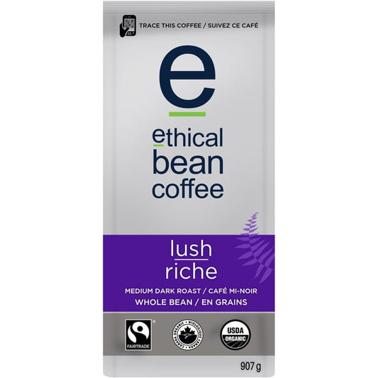 Ethical Bean Fairtrade Organic Lush Medium Dark Roast Whole Bean Coffee, 907 g
