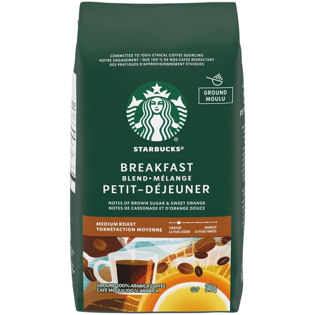 Starbucks Breakfast Blend Medium Roast Ground Coffee Bag, 340 g