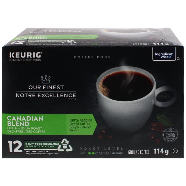 Our Finest Canadian Blend Decaffeinated K-Cup Coffee Pods, 114 g, 12 Count
