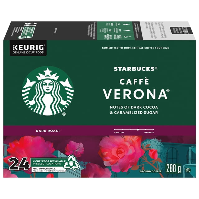 Starbucks Caffe Verona Dark Roast K-Cup Coffee Pods Box, 300 g, 30 Count