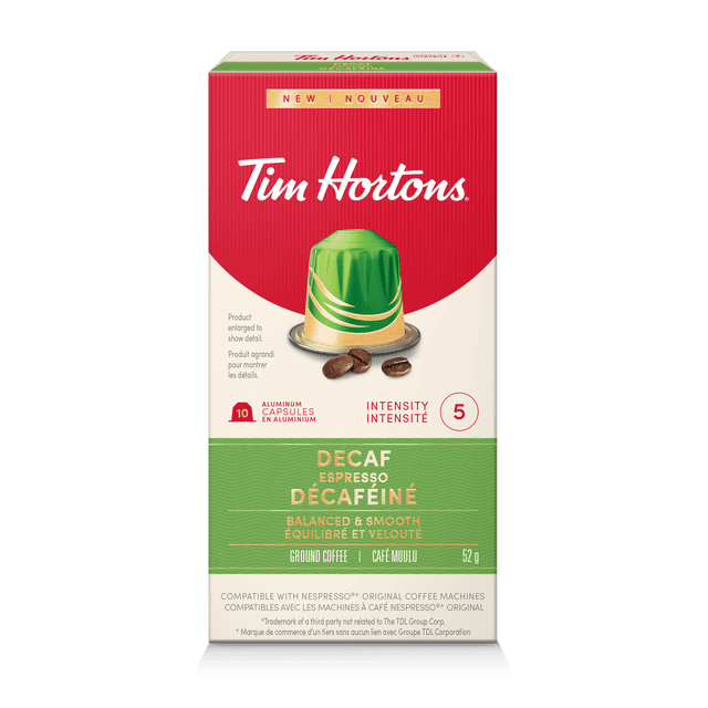 Tim Hortons Decaf Nespresso Compatible Capsules, 52 g, 10 Count