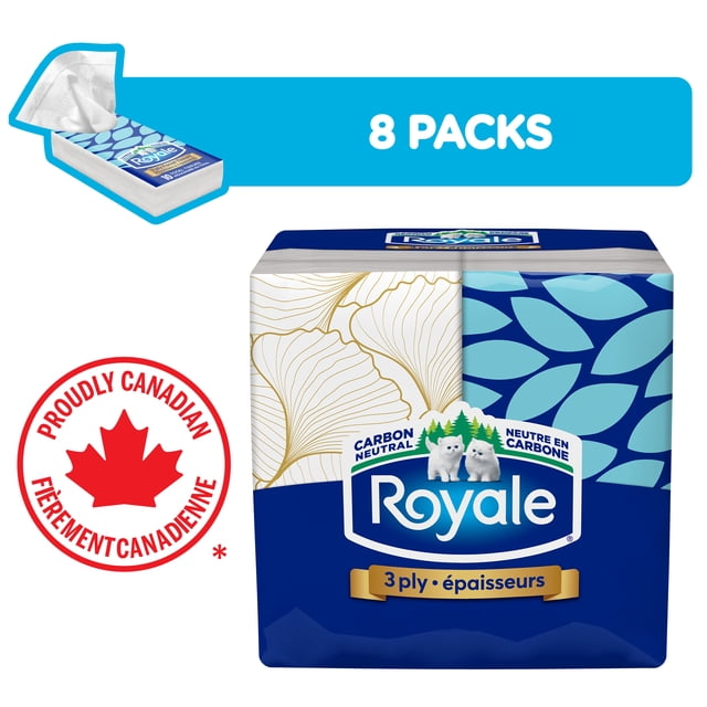 Royale 3 Ply Pocket Packs Facial Tissues, 140 g, 8 Count